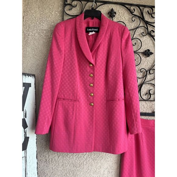 Vintage Louis Feraud Virgin Wool 2 Piece Blazer And Skirt - Size 10 - Pink - Picture 2 of 16